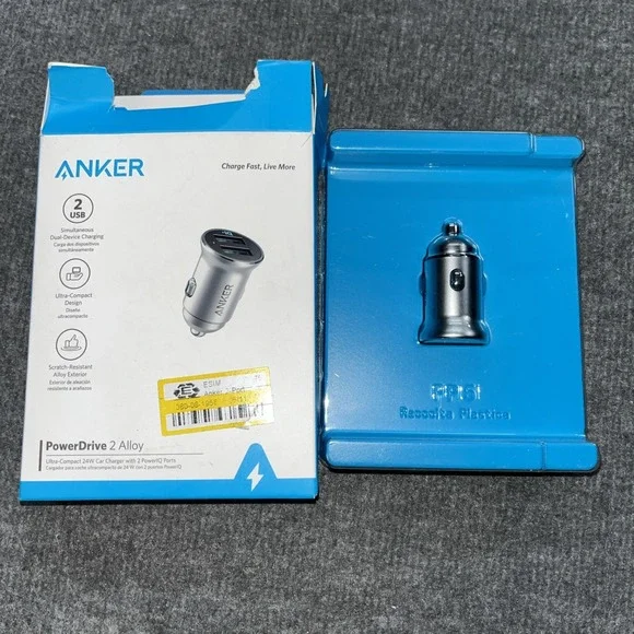 Anker 76625608 PowerDrive 2 Alloy Car Charger, 24W, With‎ 2 PowerIQ Ports Silver