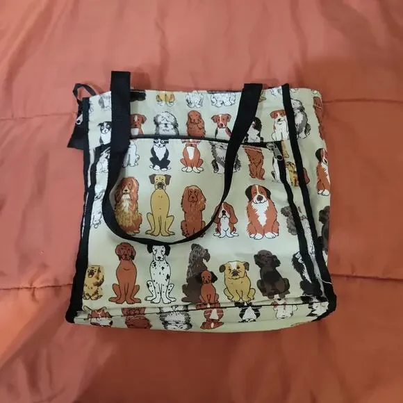 Adorable Dog Travel Bag 2 Outside Pouches And Waste Bag Holder Canvas