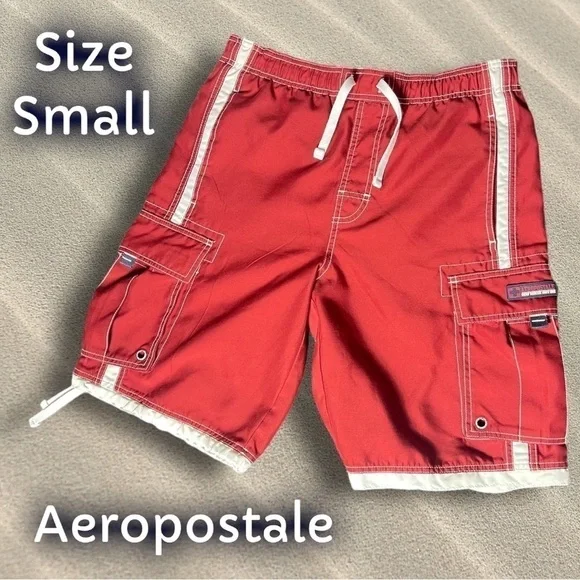 Aeropostale Men’s Cargo Swim Trunks / Shorts Burgundy Red Size Small
