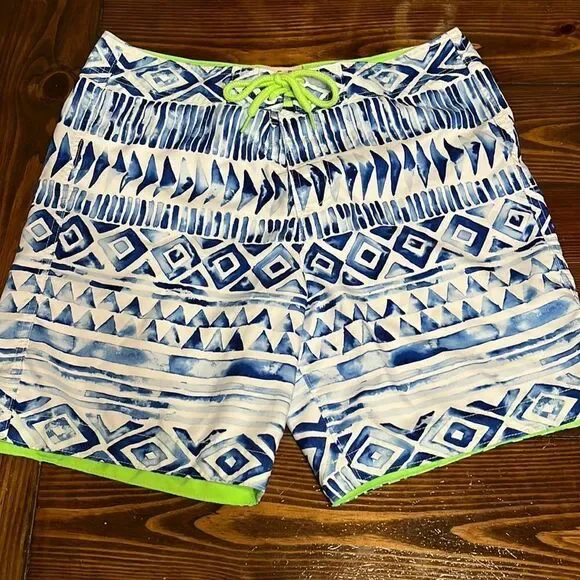NWOT Hollister Mens Blue and White Designed Board Shorts Size XL