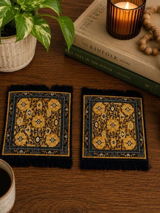 Caravan Classics Coaster Rug Set of 2 Mini Persian Style Mug Rugs Fringe Coaster
