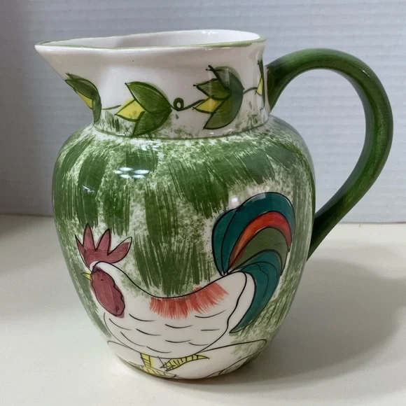 Vintage Farmhouse Rooster Chicken Country Pitcher 6” Tall Multicolor