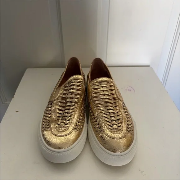 Tory Burch Metallic Gold Woven Slip-On Sneakers