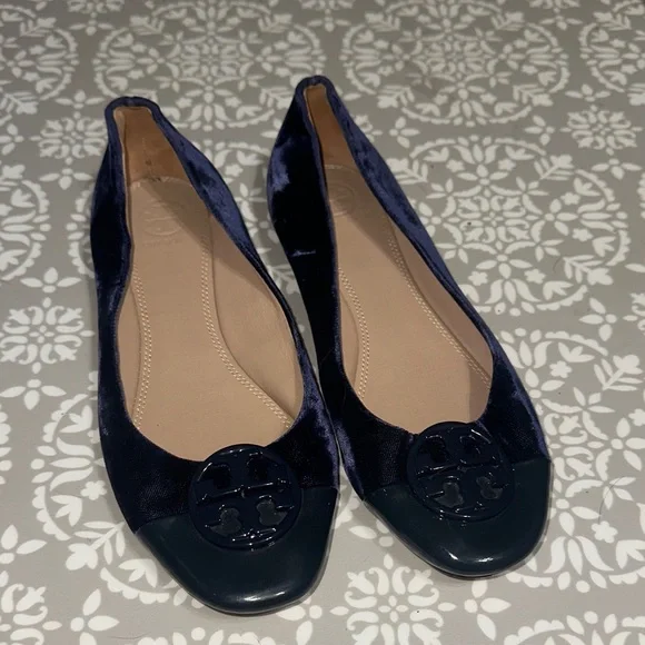 Tory Burch Navy Blue Velvet Women's Flats