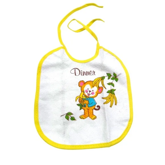 Unbranded OS White Bib Kids Vintage Monkey Banana Dinner