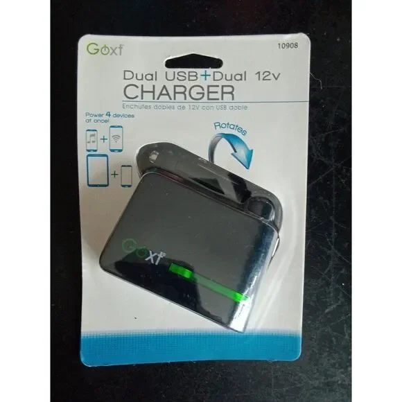 Car Charger Dual USB + Dual 12v Powers 4 Devices at once