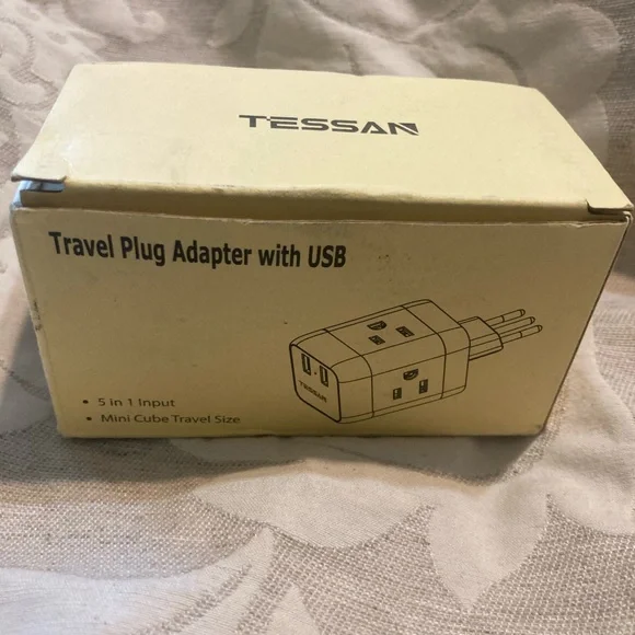 TESSAN Travel Plug Adapter with USB 5 in 1 Input. Mini Cube Travel Size
