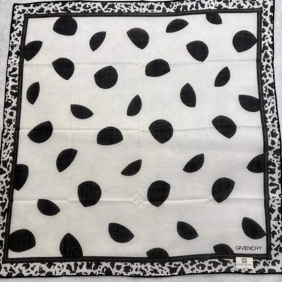 GIVENCHY Scarf Handkerchief Abstract Geometric Cotton White Black Accessory 18
