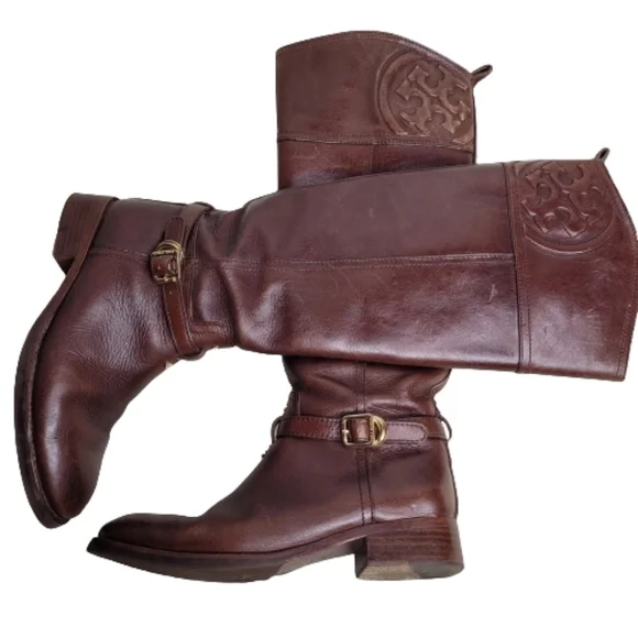 Tory Burch Brown Leather Logo Boots