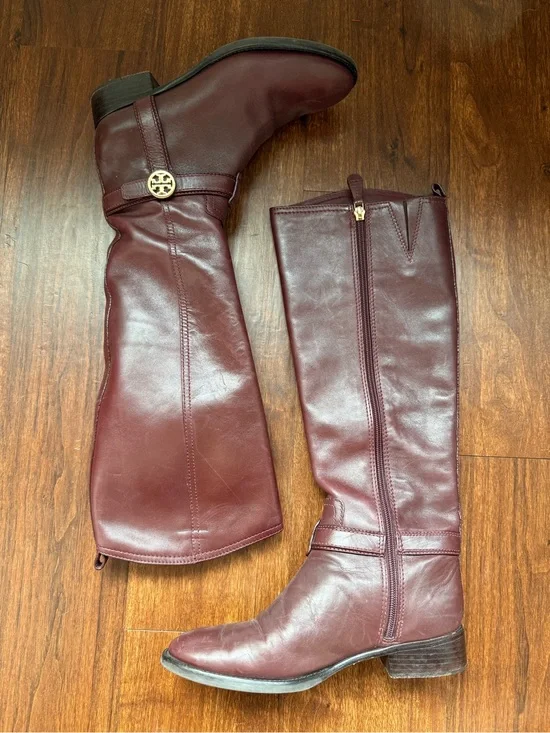 Tory Burch Bristol Riding Boots - Burgundy Sz 7