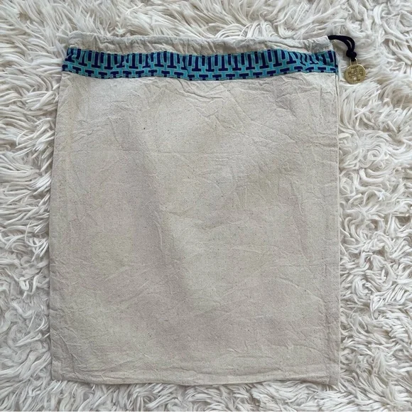 Tory Burch shoe handbag dust bag beige blue gold love drawstring 11”x13”