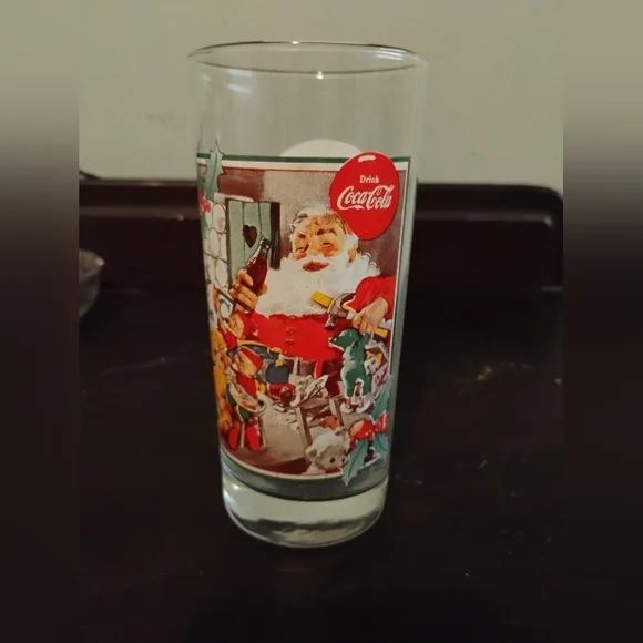 Coca Cola Santa Glass with Red and White Accents