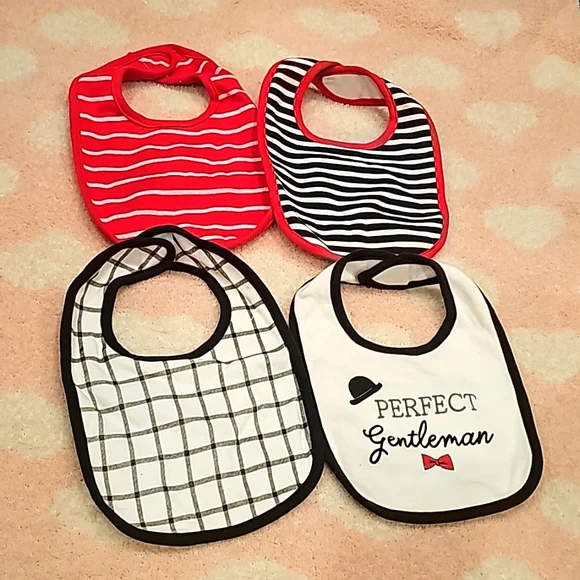 F Little Treasure Baby Bib Set, 4 pieces black red Perfect Gentleman N W/o tags