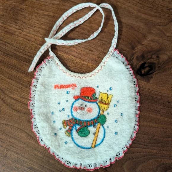 80s 90s‎ Vintage Playskool Festive Snowman Baby Bib