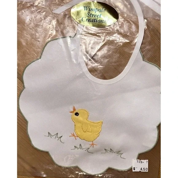 NWT Vintage 90's Wimpole Street Creations Embroidered Yellow Baby Chick Bib NOS