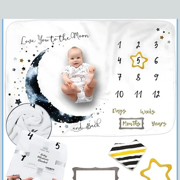 Baby Milestone Blanket with Moon and Stars Design like new