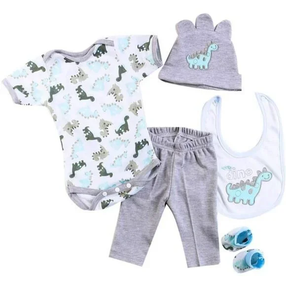 Reborn Baby Boy Doll Clothes 22 Inch Gray Dinosaur Outfit 5 Piece Set 20 22