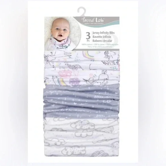 NWT Baby Unisex Trend Lab® Unicorn Dreamer 3pk. Infinity Bib Set