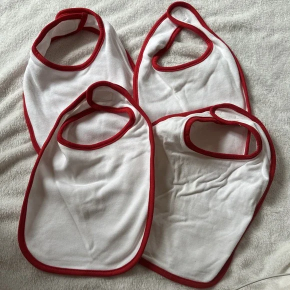 Creations Of Grace Infant Contrast Trim Bib White/Red Set Of 4 New