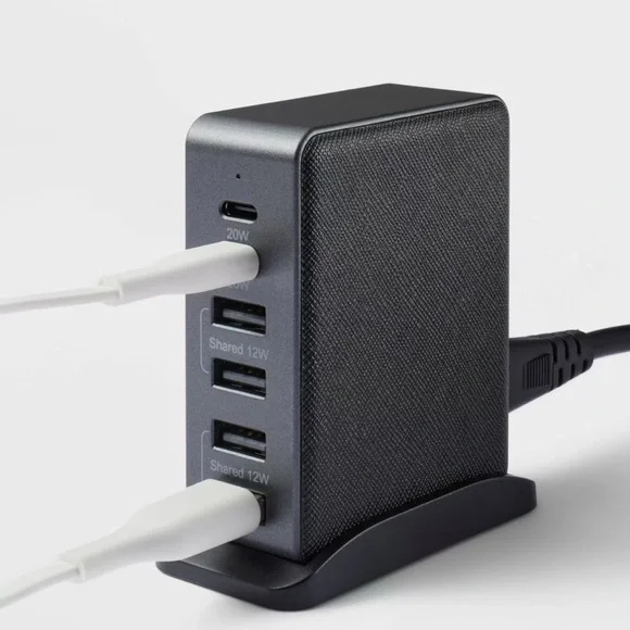 6-Port Charging Hub Vertical 2C + 4A - heyday™ Black Saffiano: USB Tower Charger