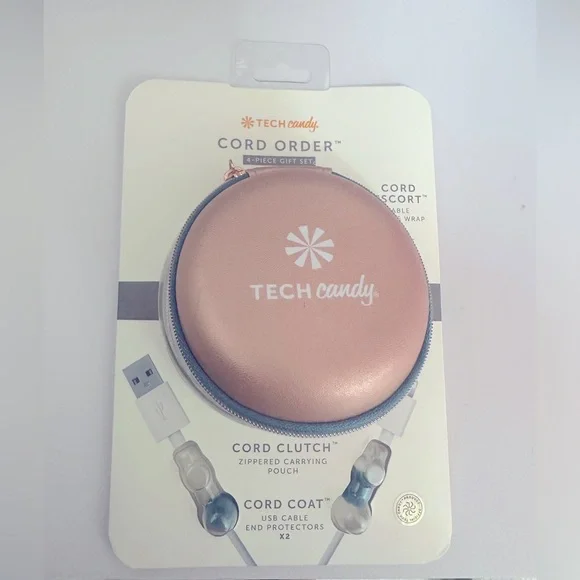 NIB Tech Candy Cord Order 4 piece set Cord Clutch, USB protectors & cord escort