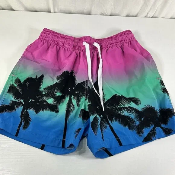 Chubbies Palm Tree Ombré Classic 5.5” Swim Trunks Shorts Mens Small Pink Green