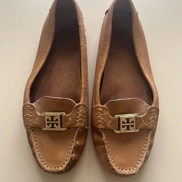 Tory Burch Brown Leather Loafers with Gold Accent
