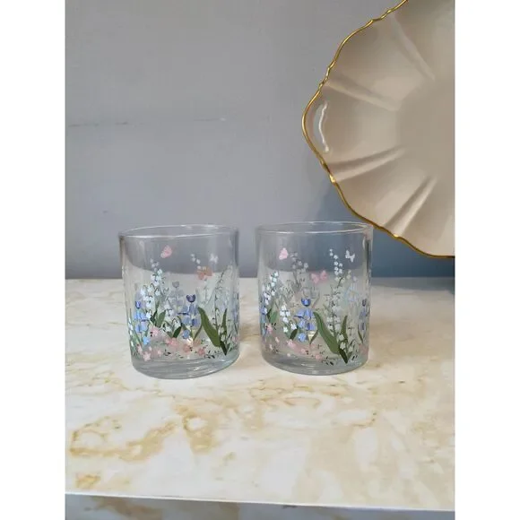 Cottagecore Garden buttercups, flowers drinkware set of 2