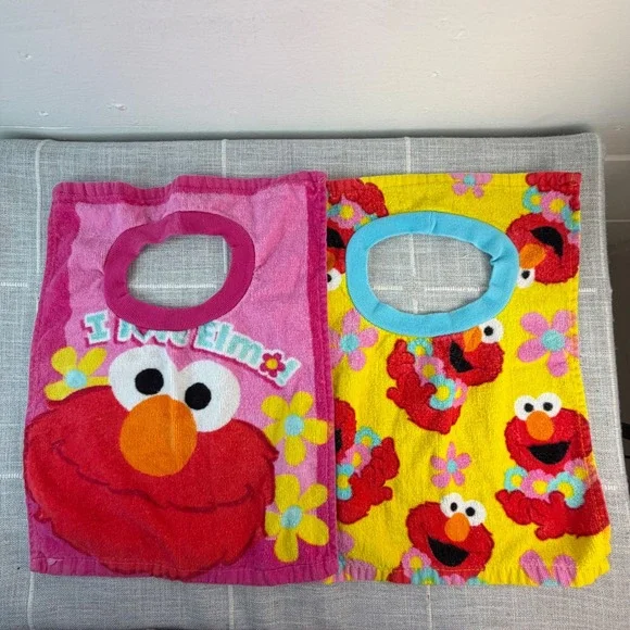 Lot of 2 ELMO Seasame Street Towel Bibs Terrycloth Burp Cloth