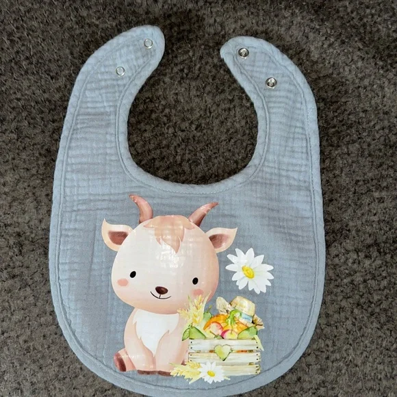 NEW Handcrafted Goat Baby Bib- Blue