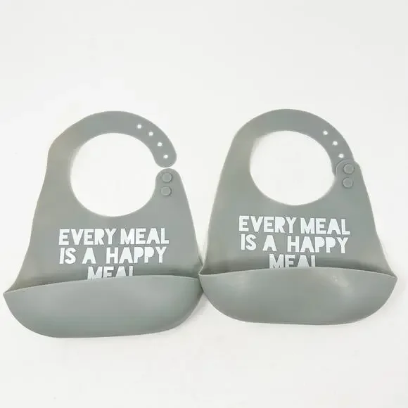 Bella Tunno Tots Baby Every Meal Is A Happy Meal Feeding Silicone‎ Bib Set of 2