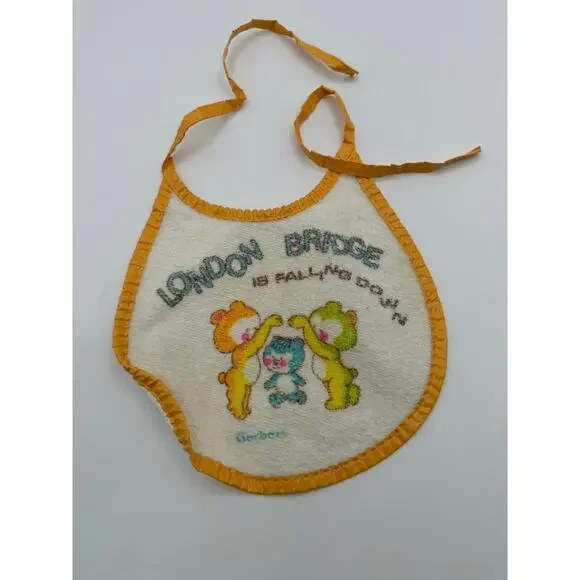 Vintage Gerber Baby Bib London Bridge Nursery Rhyme Bears Terry Vinyl‎ 1970s