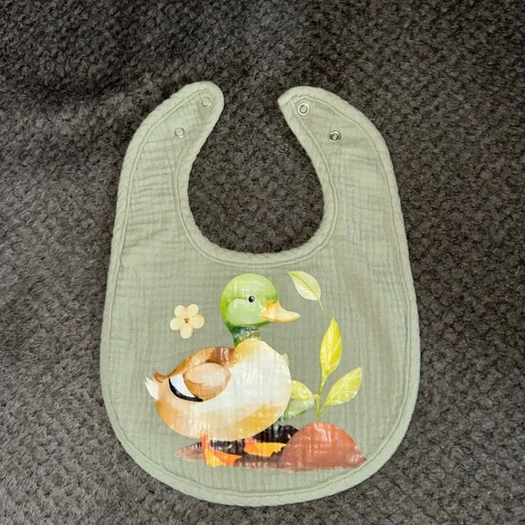 NEW Handcrafted Duck Baby Bib- Green
