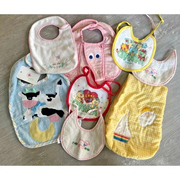 Vintage Baby Bibs & Burp Cloth Mixed Lot (8) New & Pre-owned Unisex Animals Boat
