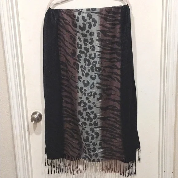 Chico's Multicolor Animal Print Scarf w/ Fringe 27