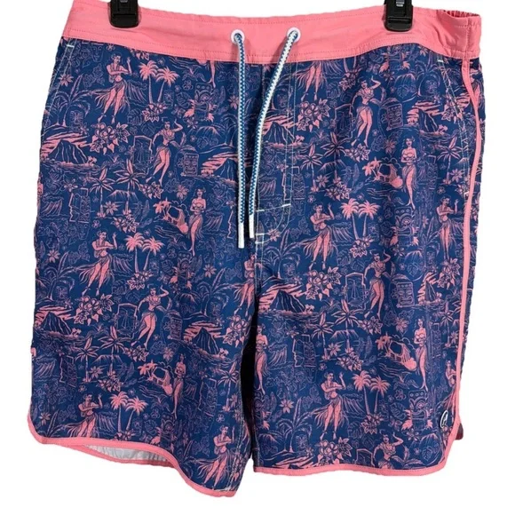 Johnnie-O Men's Hawain Themed Swim Trunks Size Large