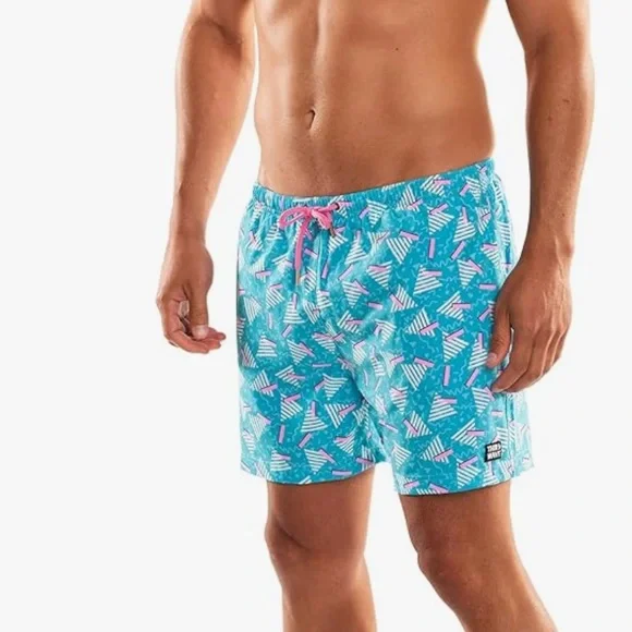 THIRD WAVE Mens Swimming Trunks Blue/Pink w/compression liner size: Medium