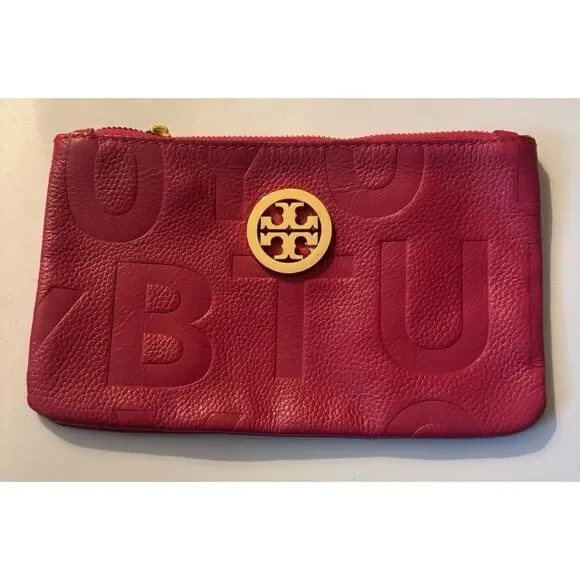 Rare Tory Burch Leather Embossed Logo Clutch in Focaccia