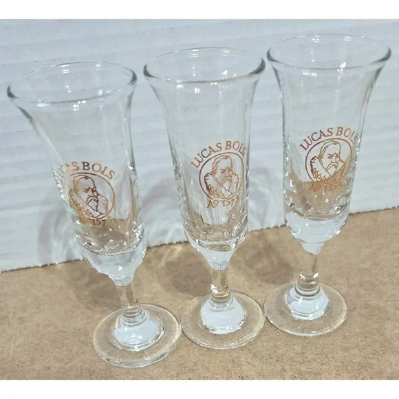 Lucas Bols 1575 Crystal Cordial Sherry Schnapps Footed Shot Glasses-Set Of 3
