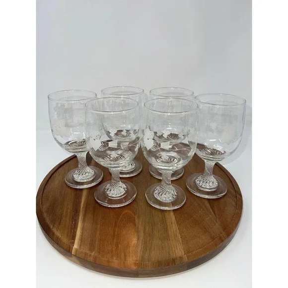 Vintage Irish Claddagh Shamrock‎ Etched Wine Glasses Twisted Stem Set of 6 Clear