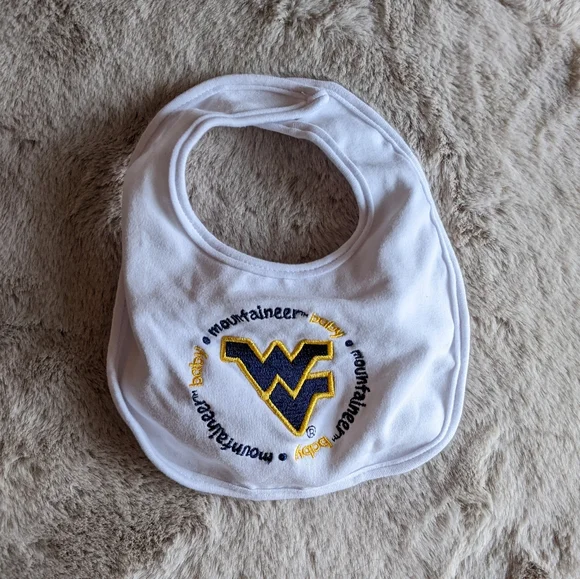 FREE with purchase West Virginia University Baby Mountaineer Bib white blue gold