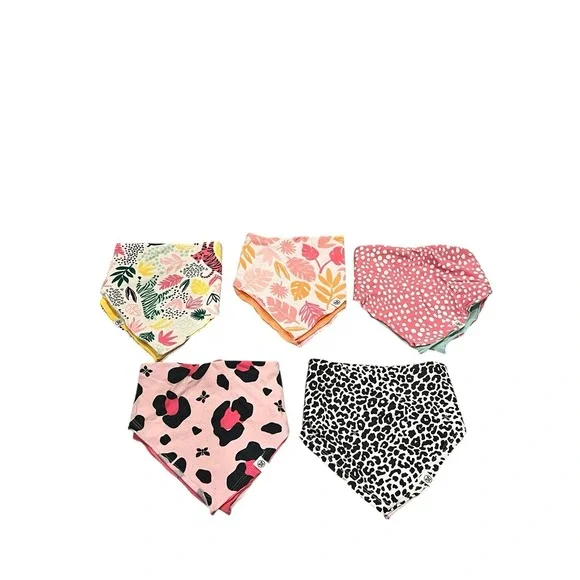 Lot of 5 Bandana Bibs Burp Cloth Honest Baby Organic Cotton Reversible Colorful