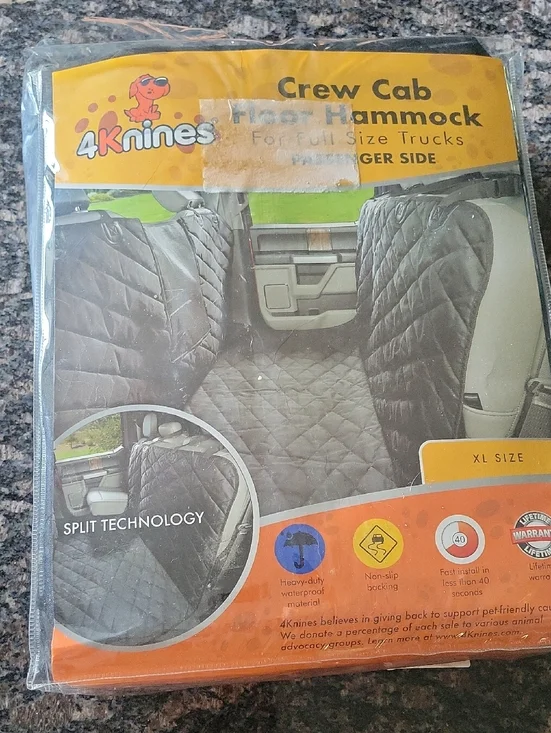 Quilted Black Crew Cab Dog Hammock for Trucks