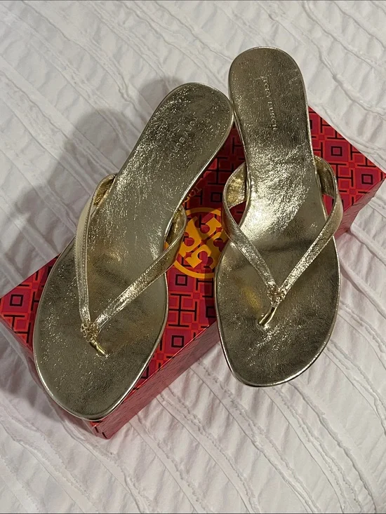 Tory Burch Gold Metallic Capri Thong Sandals