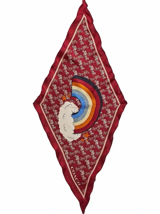 COACH HORSE AND CARRIAGE RAINBOW PRINT SILK DIAMOND SCARF