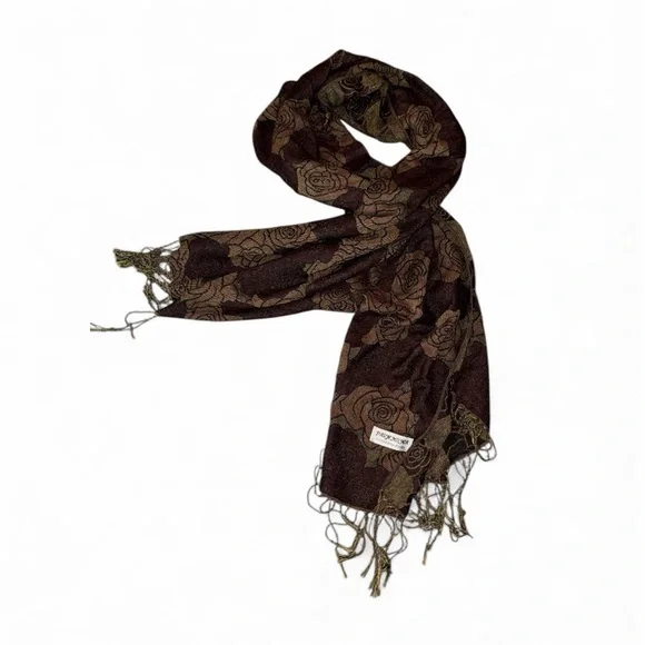 PASHMINA Brown and Gold Rose Scarf