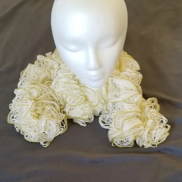Handmade White and Gold Ruffle Scarf