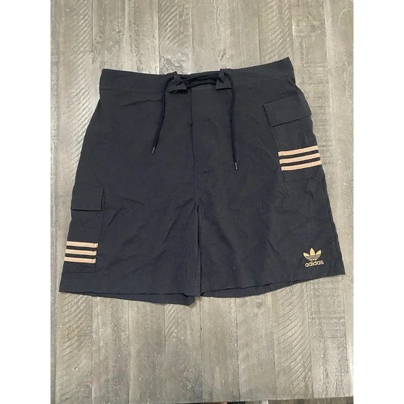 Vtg Rare Men's Adidas Black With Orange Sided Stripe Board Shorts Sz XL Trunks