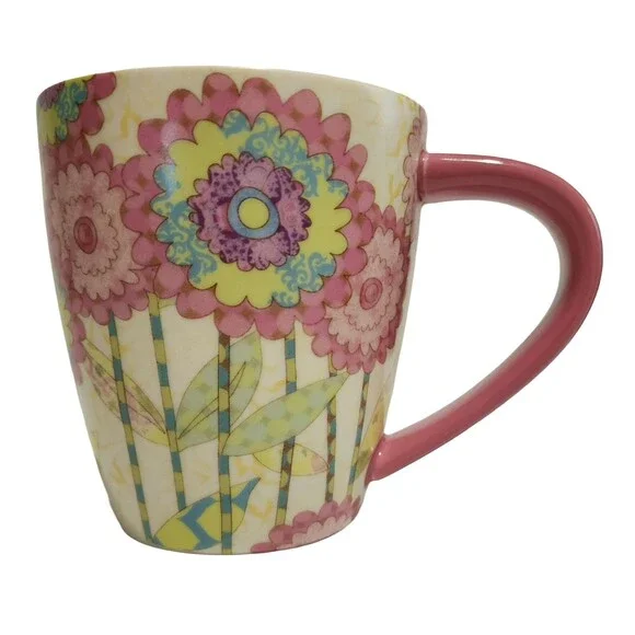 2013 Lang Ceramic Mug with Handle Ladybird by Tim Coffey Cream Pink Floral