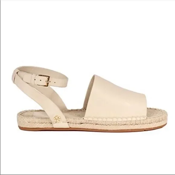 Tory Burch Elegant Cream Leather Espadrille Sandals